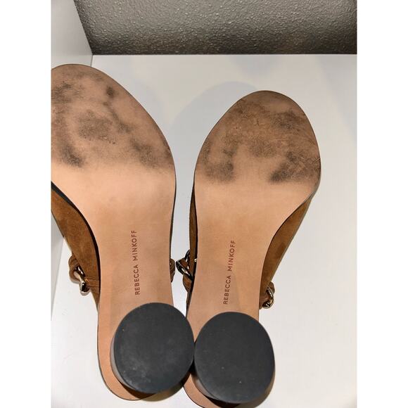 Rebecca Minkoff Galiyah Hippie Boho Edgy Saddle Suede Chain Round Stacked Heels - Picture 8 of 8